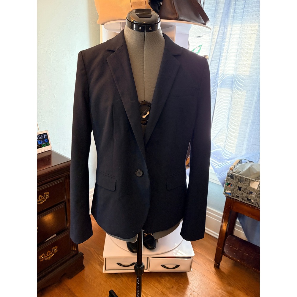 Ann Taylor Blazer 6 Navy Blue Single Button Tailored Professional Dark Academia